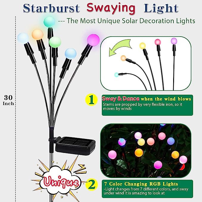 Solar Garden Color chaning Firefly Lights, 6 Pack & 2 Pack - Valk-Tech